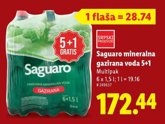 Saguaro mineralna gazirana voda 5+1