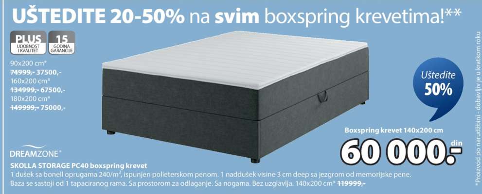 DREAMZONE SKOLLA STORAGE PC40 BOXSPRING KREVET