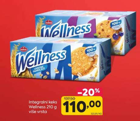 Integralni keks Wellness 210 g, više vrsta