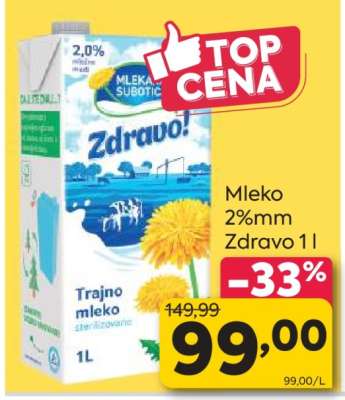 Mleko 2%mm Zdravo 1l