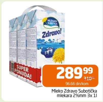 Mleko Zdravo Subotička mlekara 2%mm 3x 1l