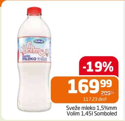 Sveže mleko 1,5%mm Volim 1,45l Somboled