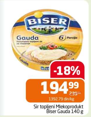 Sir topljeni Mlekoprodukt Biser Gauda 140 g