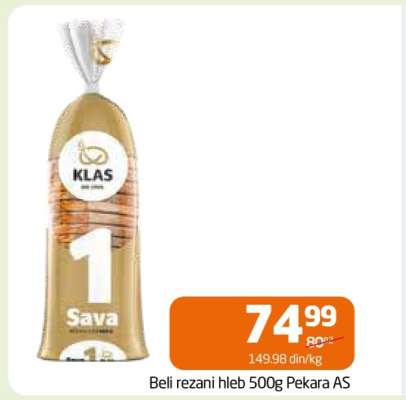 Beli rezani hleb 500g Pekara AS