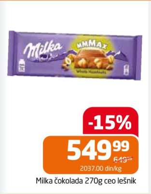 Milka čokolada 270g ceo lešnik