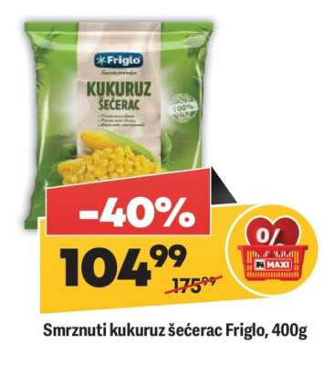 Smrznuti kukuruz šećerac Friglo, 400g