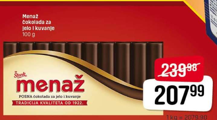 Menaž čokolada za jelo i kuvanje