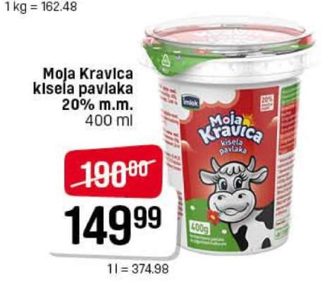 Moja Kravica kisela pavlaka 20% m.m.