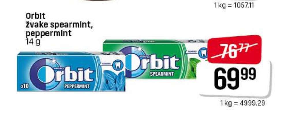 Orbit žvake spearmint, peppermint