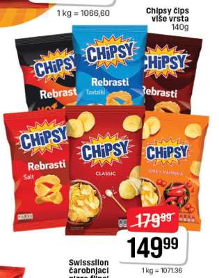 Chipsy čips više vrsta 140g