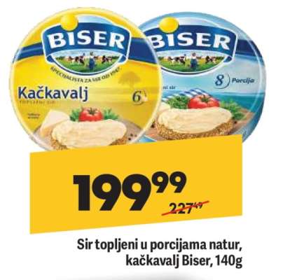 Sir topljeni u porcijama Natur, kačkavalj Biser, 140g