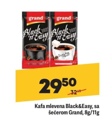 Kafa mlevena Black&Easy, sa šećerom Grand, 8g/11g