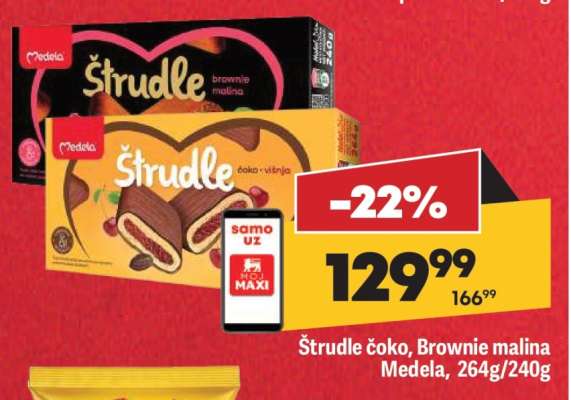 Štrudle čoko, Brownie malina Medela, 264g/240g