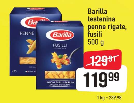 Barilla testenina penne rigate, fusili