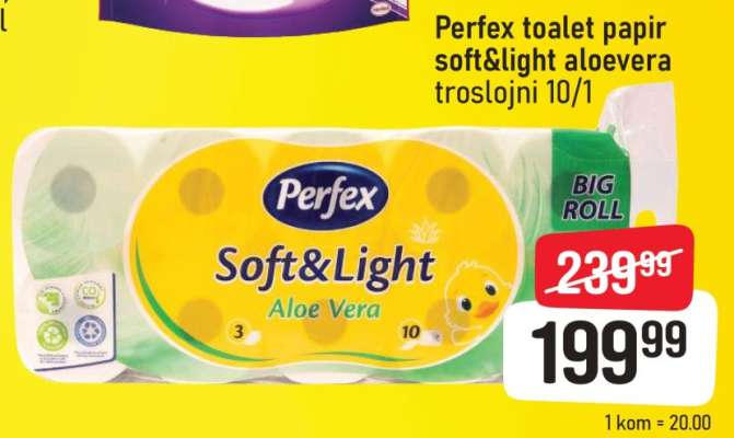 Perfex toalet papir soft&light aloe vera troslojni 10/1