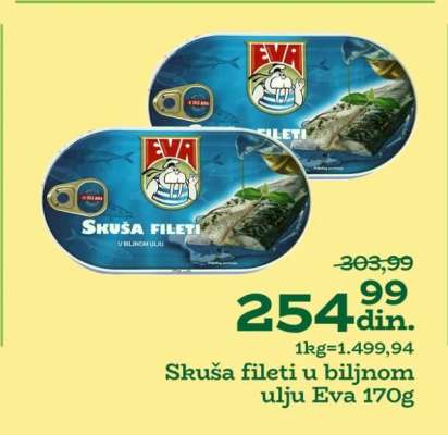 Skuša fileti u biljnom ulju Eva 170g