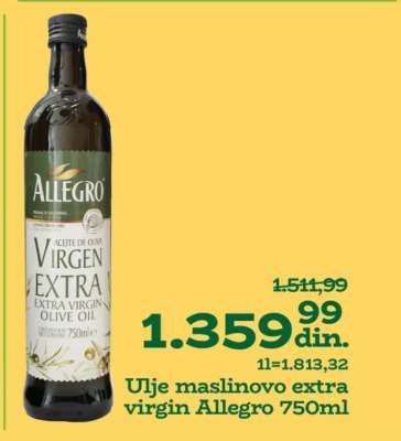 Ulje maslinovo extra virgin Allegro 750ml