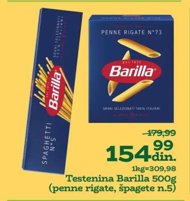 Testenina Barilla 500g (penne rigate, špagete N.5)