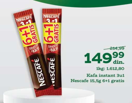 Kafa instant 3u1 nescafe 15.5g 6+1 gratis