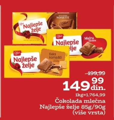 Čokolada mlečna Najlepše želje 85g/90g