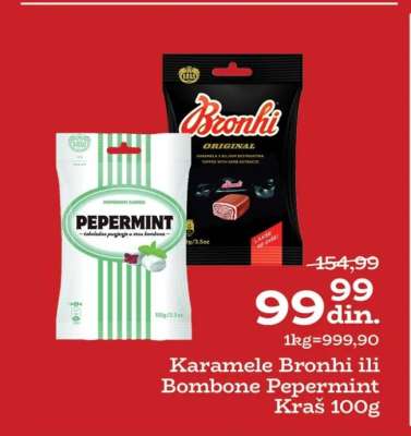 Karamela Bronhi ili Bombone Pepermint Kraš 100g