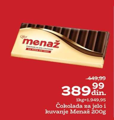 Čokolada za jelo i kuvanje Menaž 200g