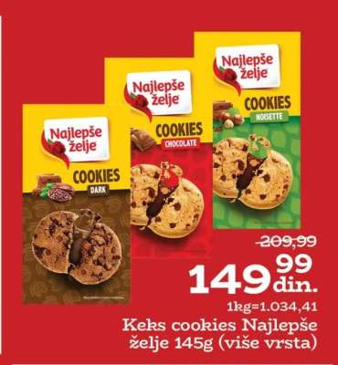 Keks cookies Najlepše želje 145g (više vrsta)