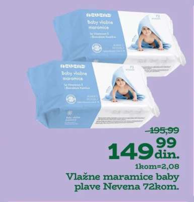 Vlažne maramice baby plave Nevena 72kom.