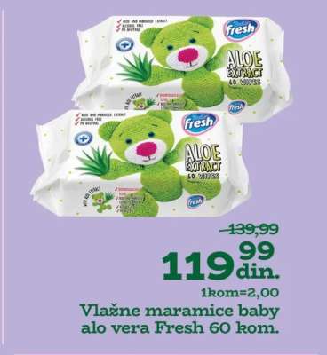 Vlažne maramice baby alo vera Fresh 60 kom.