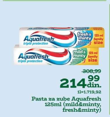 Pasta za zube Aquafresh 125ml (mild&minty, fresh&minty)