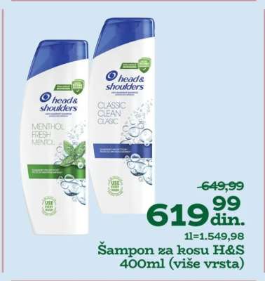 Šampon za kosu H&S 400ml (više vrsta)