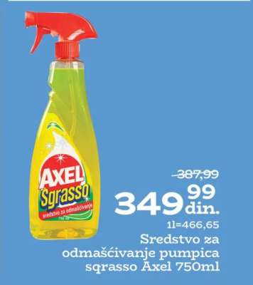 Sredstvo za odmašćivanje pumpica sgrasso Axel 750ml