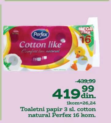 Toaletni papir 3 sl. cotton natural Perfex 16 kom.