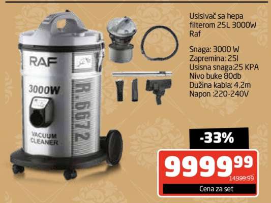 Usisivač sa hepa filterom 25L 3000W Raf