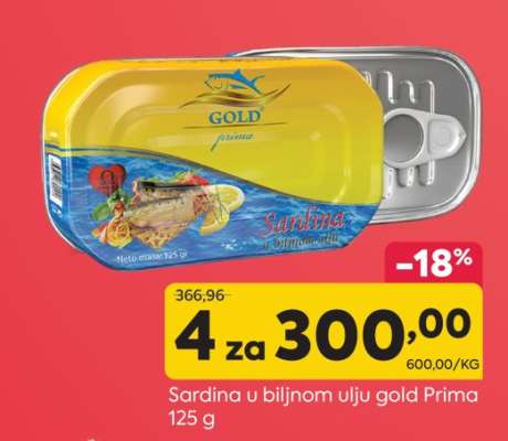 Sardina u biljnom ulju Gold prima