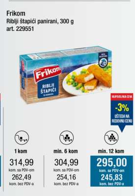 Frikom Riblji štapići panirani, 300 g