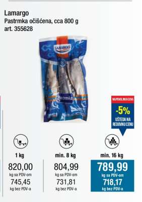 Lamargo Pastrmka očišćena, cca 800 g