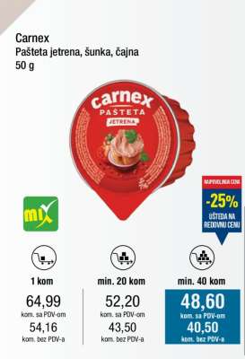 Carnex Pašteta jetrena, šunka, čajna