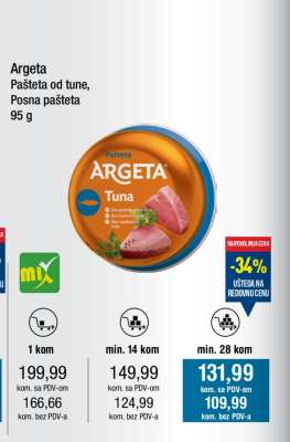 Argeta Pašteta od tune, Posna pašteta 95 g