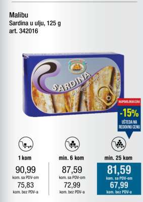 Malibu Sardina u ulju, 125 g