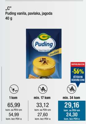 Puding vanila, pavlaka, jagoda 40 g