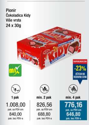 Pionir Čokoladica Kidy Više vrsta
