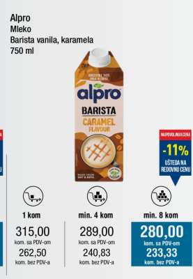 Alpro Mleko Barista vanila, karamela