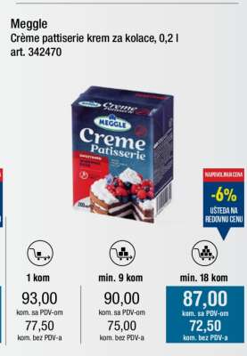 Meggle Crème patisserie krem za kolace, 0,2 l