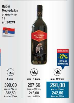 Rubin Medveđa krv crveno vino 1 l