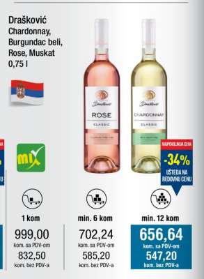 Drašković Chardonnay, Burgundac beli, Rose, Muskat