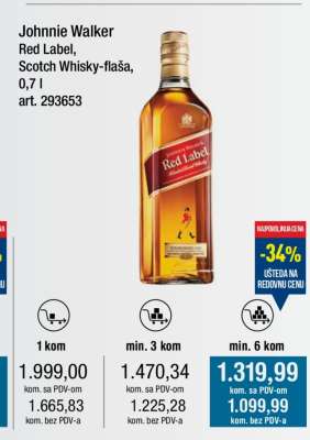 Johnnie Walker Red Label, Scotch Whisky-flaša, 0,7 l