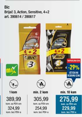 Bic Brijač 3, Action, Sensitive, 4+2