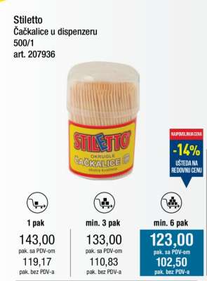 Stiletto Čačkalice u dispenzeru