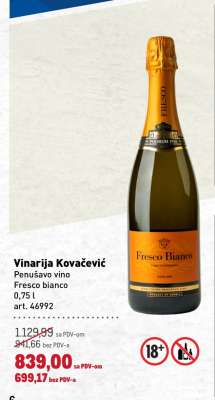 Vinarija Kovačević Penušavo vino Fresco bianco